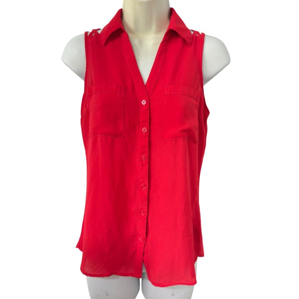 Express Sleeveless Red Portofino Shirt XS With Button-Front Collared Neck women